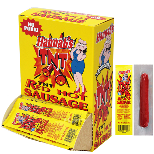 Hannah's TNT Red Hot 0.7oz Sausages (No Pork) - 50-ct Boxes